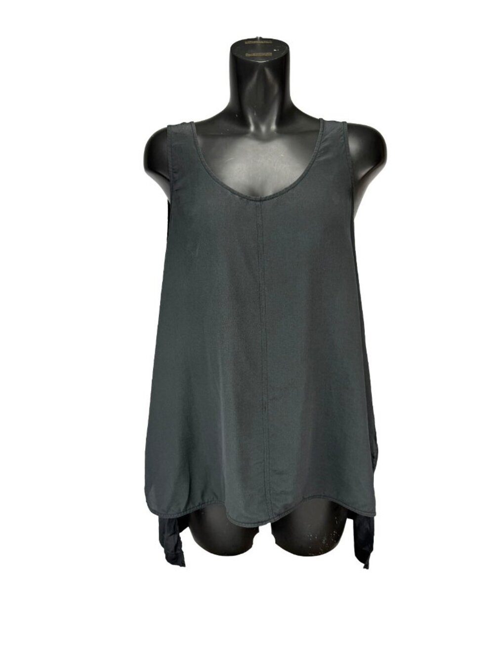 EILEEN FISHER 100% Silk Hi-Low Hem Side Slits Green Sleeveless Tank Top Size S